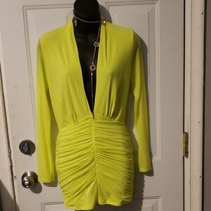 Chic Neon Yellow Ruched ROMPER